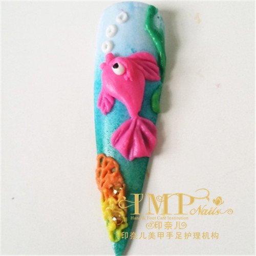 可爱小金鱼浮雕美甲，美甲教程，浮雕美甲，雕花美甲