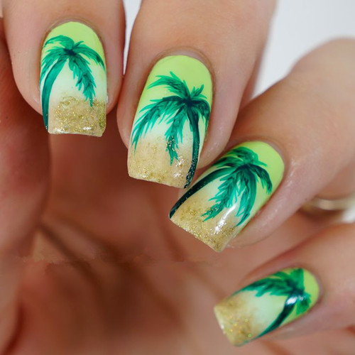 夏季棕榈树美甲图片