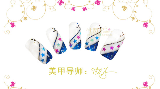 印奈儿美甲导师Tina最新美甲作品：午夜的星空